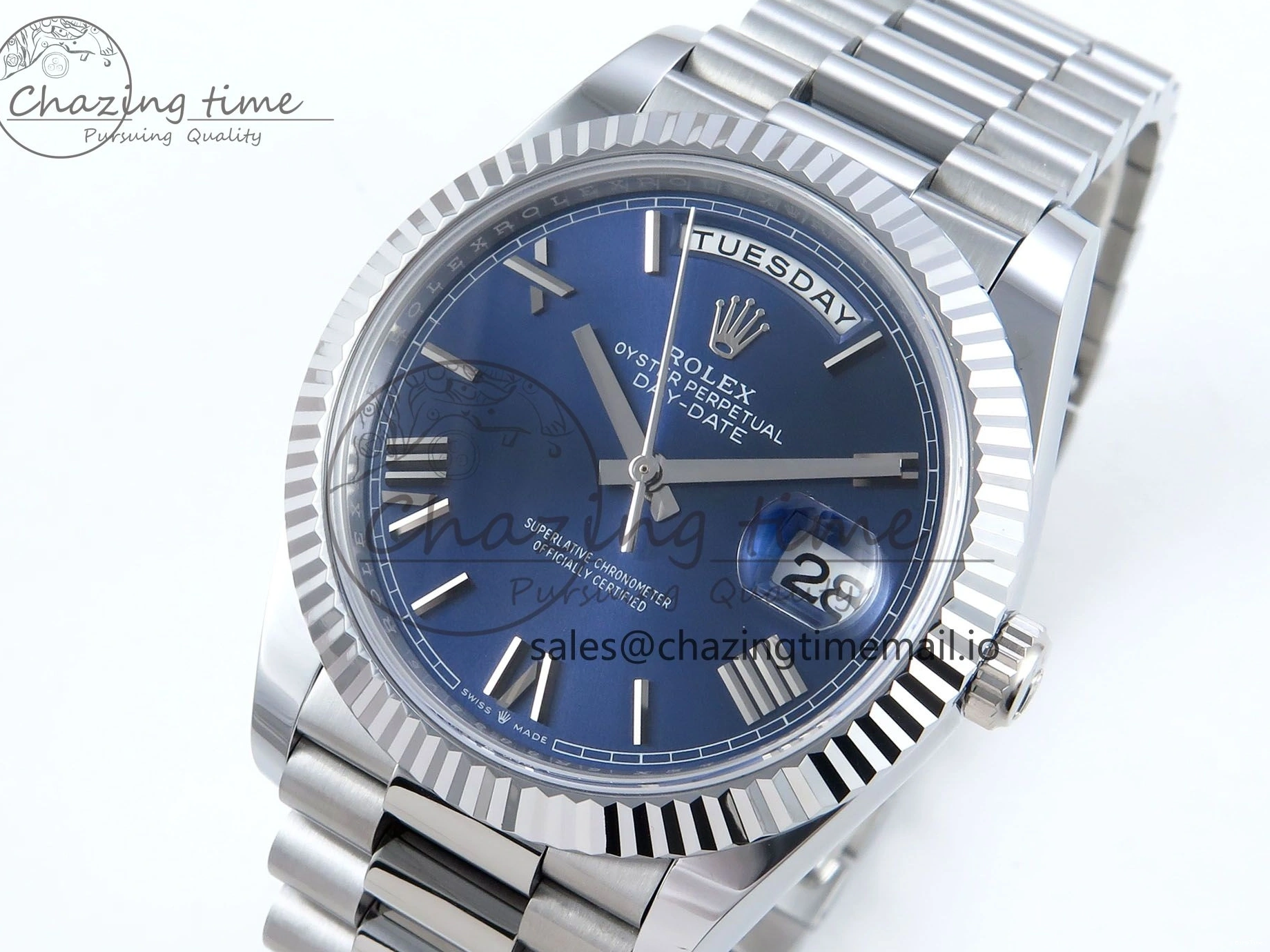 MiroTime 0219 Youthful Day Date 40 SS 228239 Noob 1:1 Best Edition Blue Roman Dial on President Bracelet A2836 (Gain Weight) 812
